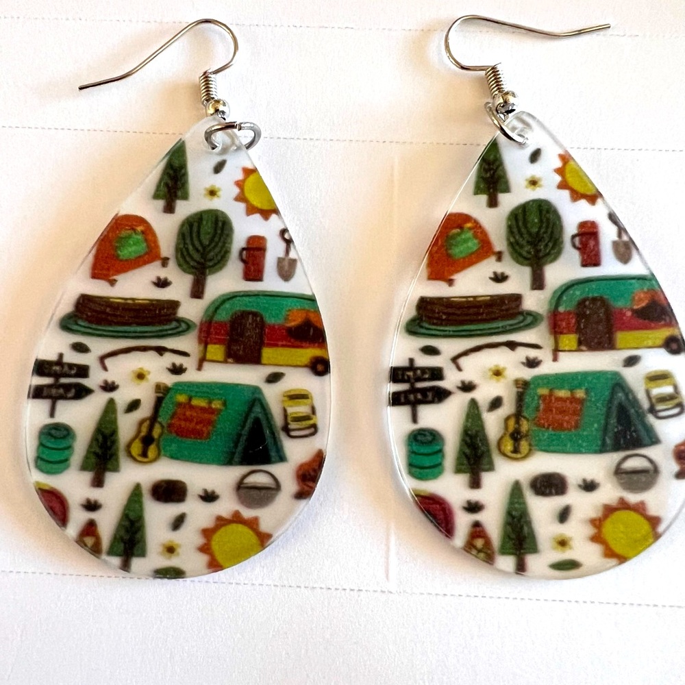 - Teardrop Style Earrings, Camping Theme